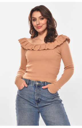 Кофта женская с рюшами однотонная бежевого цвета 7142 210186C Кофта женская с рюшами однотонная бежевого цвета 7142 210186C