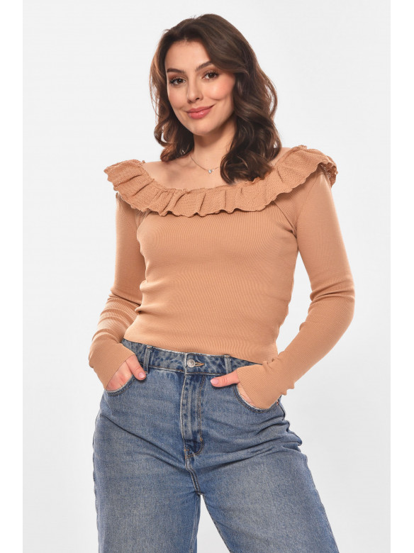 Кофта женская с рюшами однотонная бежевого цвета 7142 210186C