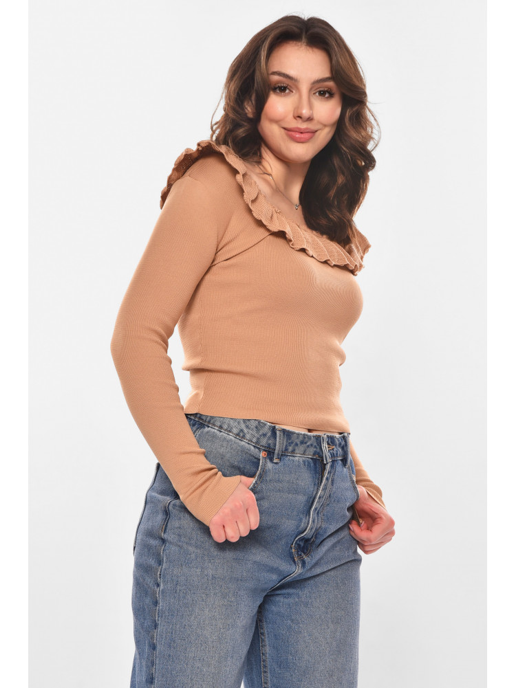 Кофта женская с рюшами однотонная бежевого цвета 7142 210186C