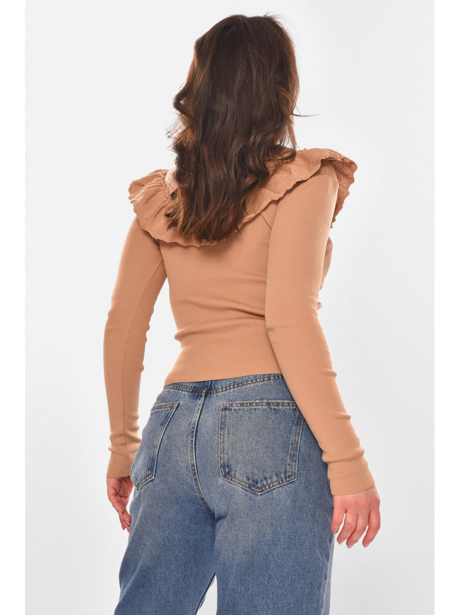 Кофта женская с рюшами однотонная бежевого цвета 7142 210186C