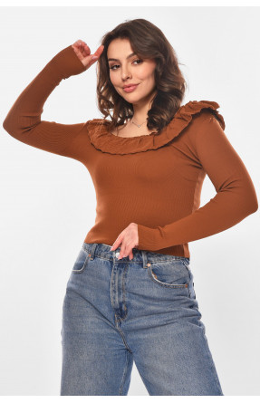Кофта женская с рюшами однотонная коричневого цвета 7142 210187C Кофта женская с рюшами однотонная коричневого цвета 7142 210187C