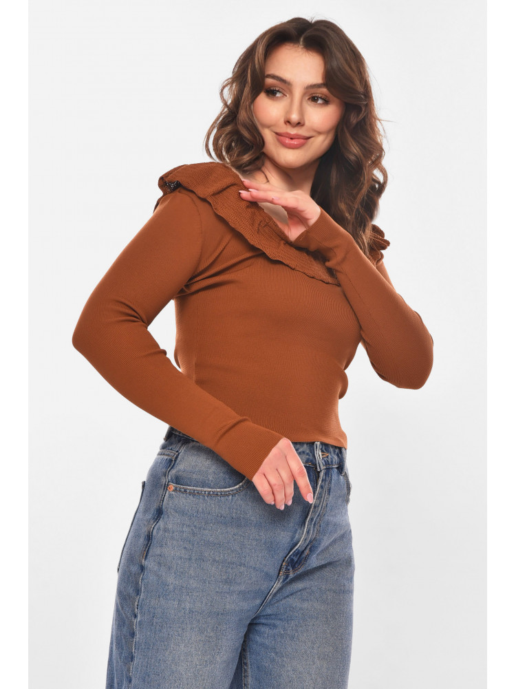 Кофта женская с рюшами однотонная коричневого цвета 7142 210187C
