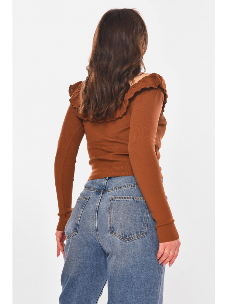 Кофта женская с рюшами однотонная коричневого цвета 7142 210187C