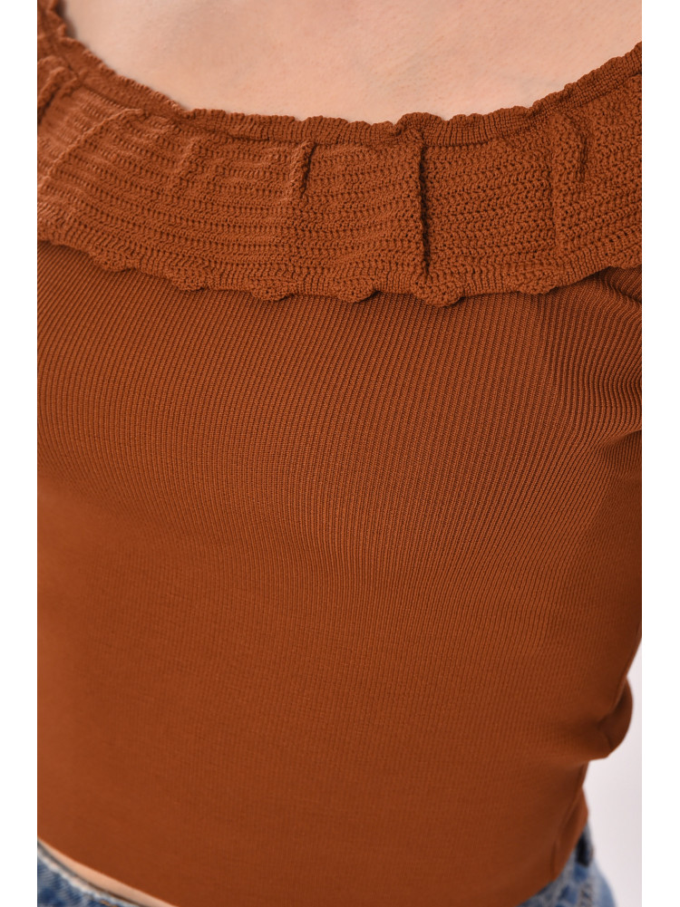 Кофта женская с рюшами однотонная коричневого цвета 7142 210187C