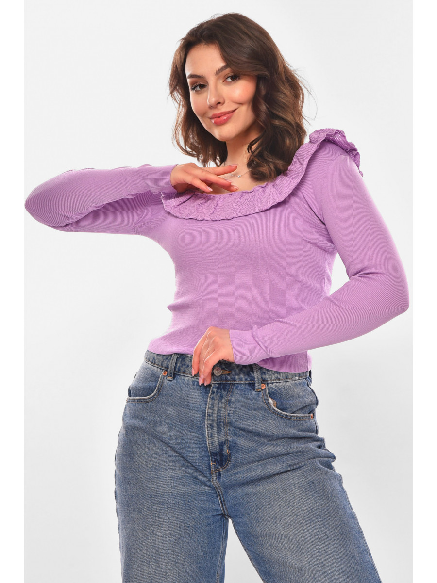 Кофта женская с рюшами однотонная лавандового цвета 7140 210188C