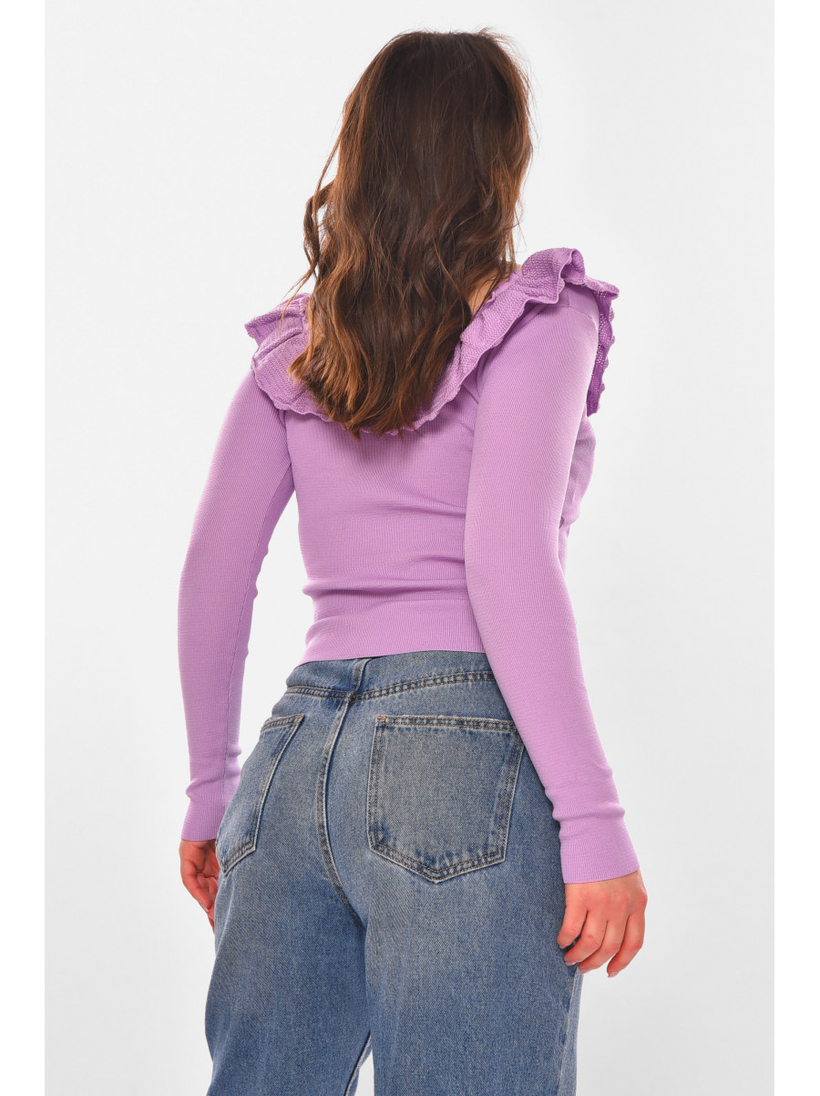 Кофта женская с рюшами однотонная лавандового цвета 7140 210188C