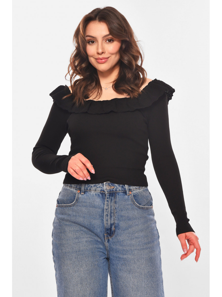 Кофта женская с рюшами однотонная черного цвета 7139 210190C