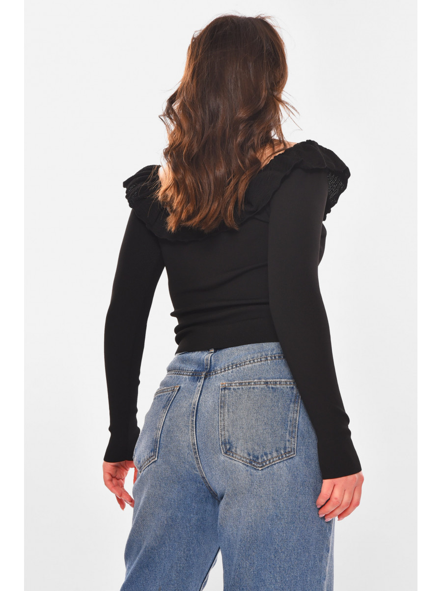 Кофта женская с рюшами однотонная черного цвета 7139 210190C