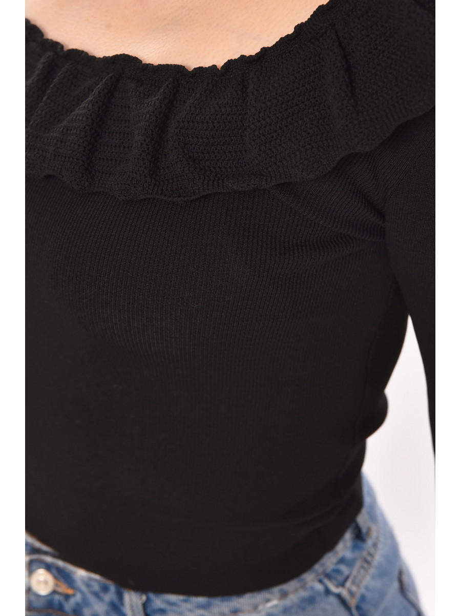Кофта женская с рюшами однотонная черного цвета 7139 210190C