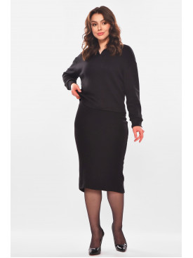 Костюм женский однотонный трикотаж черного цвета 6584 210192C