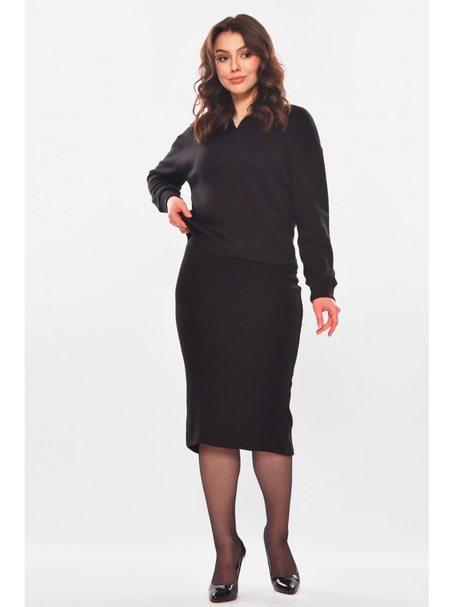 Костюм женский однотонный трикотаж черного цвета 6584 210192C