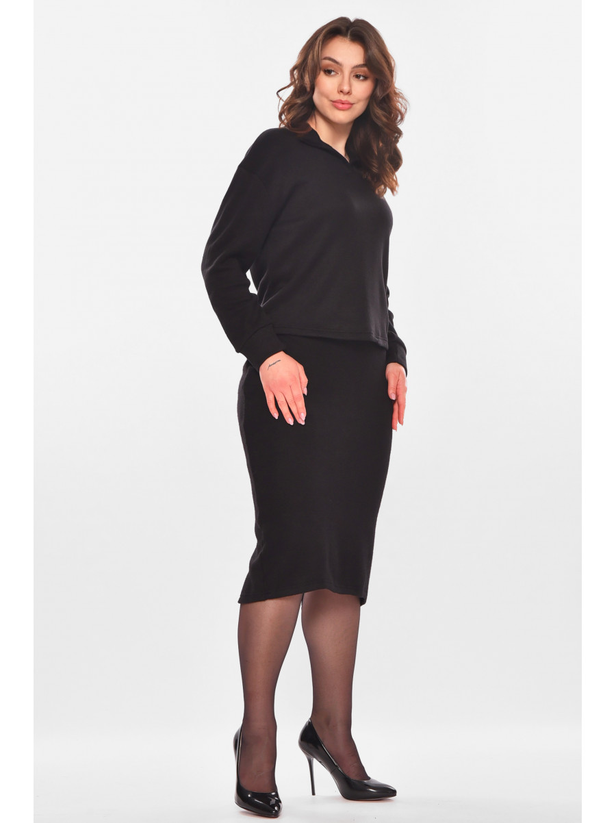 Костюм женский однотонный трикотаж черного цвета 6584 210192C