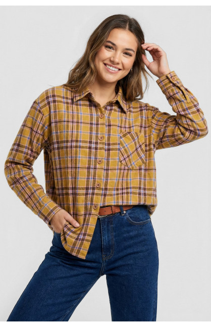Рубашка женская горчичного цвета в клеточку 7044 210193C Рубашка женская горчичного цвета в клеточку 7044 210193C