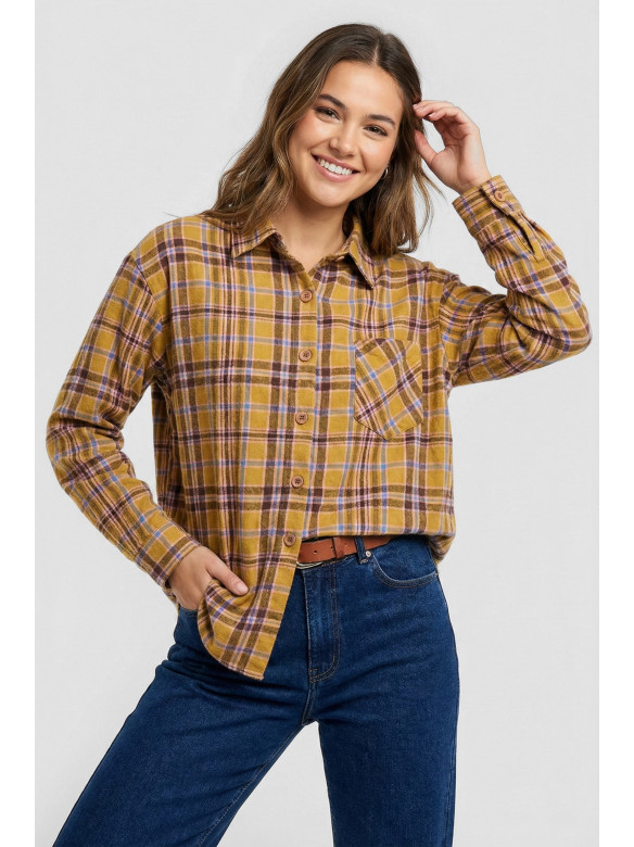 Рубашка женская горчичного цвета в клеточку 7044 210193C