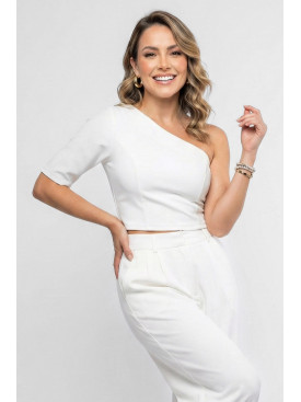 Блуза женская укороченная молочного цвета 210207C