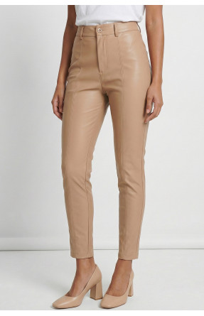 Штаны женские с эко-кожи однотонные бежевого цвета 6593 210208C Штаны женские с эко-кожи однотонные бежевого цвета 6593 210208C