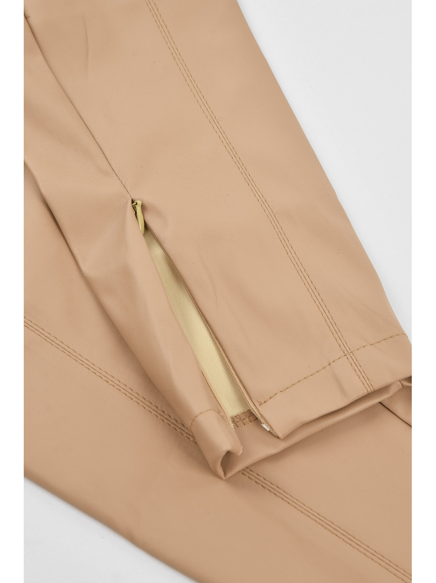 Штаны женские с эко-кожи однотонные бежевого цвета 6593 210208C