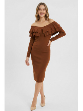 Платье женское с рюшами коричневого цвета 7084 210209C Платье женское с рюшами коричневого цвета 7084 210209C