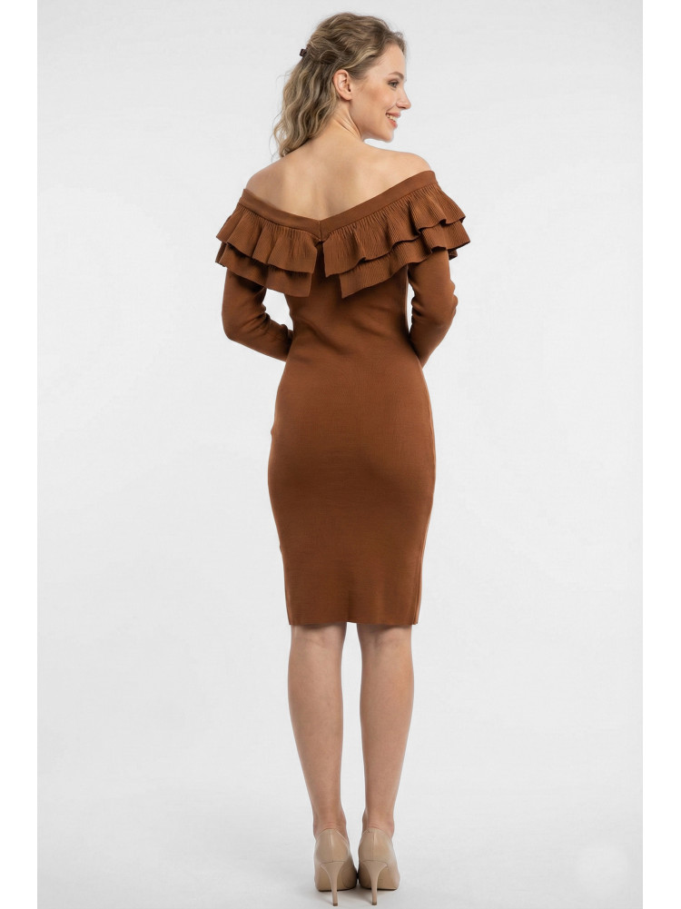 Платье женское с рюшами коричневого цвета 7084 210209C