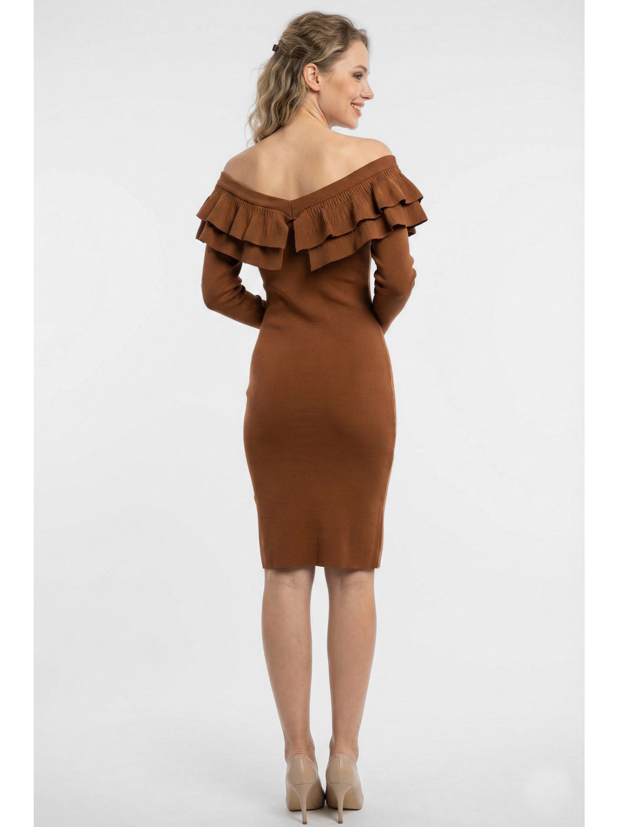 Платье женское с рюшами коричневого цвета 7084 210209C