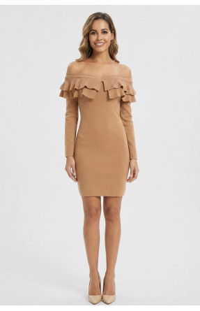 Платье женское с рюшами бежевого цвета 7088 210210C Платье женское с рюшами бежевого цвета 7088 210210C