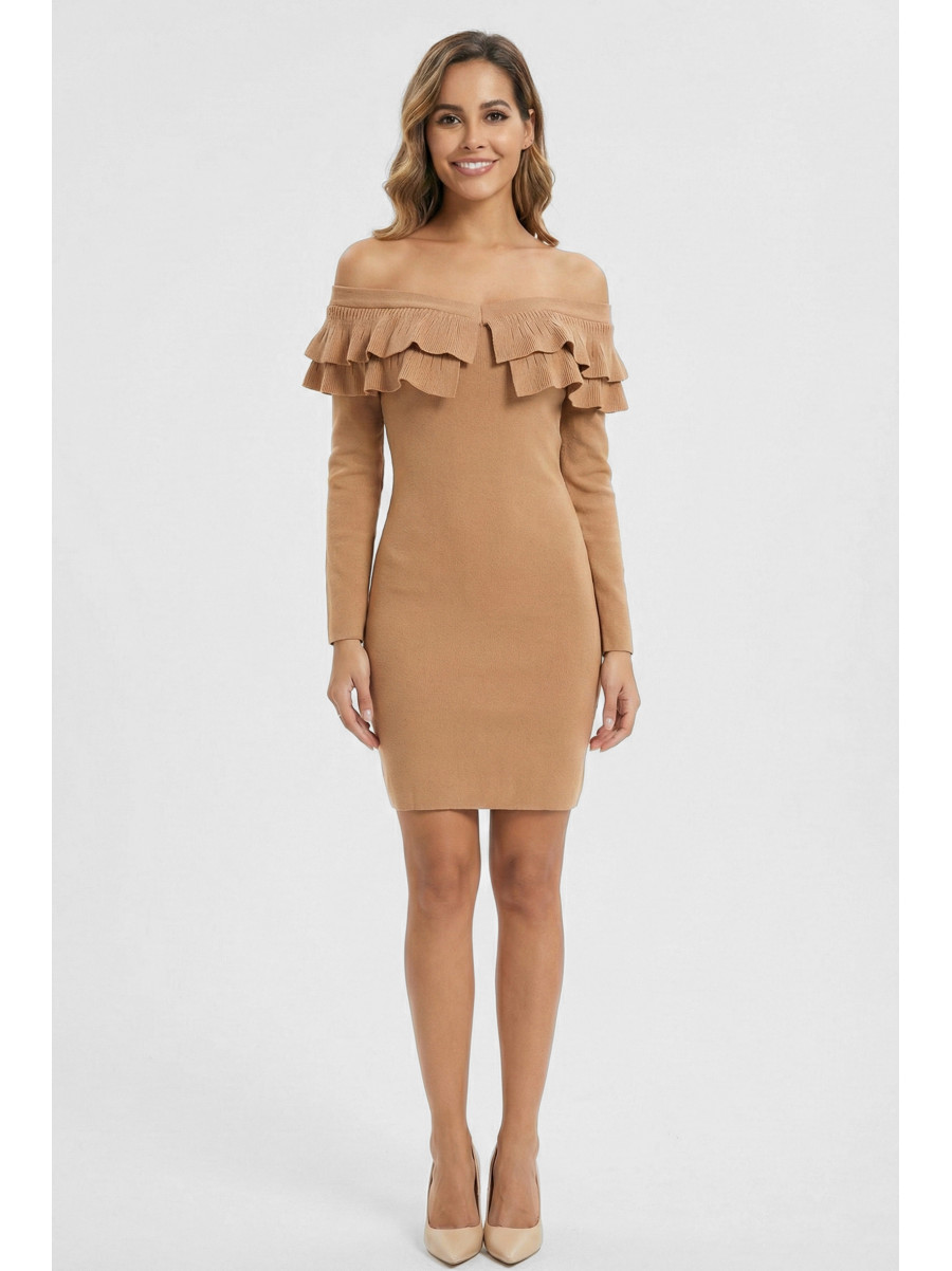 Платье женское с рюшами бежевого цвета 7088 210210C