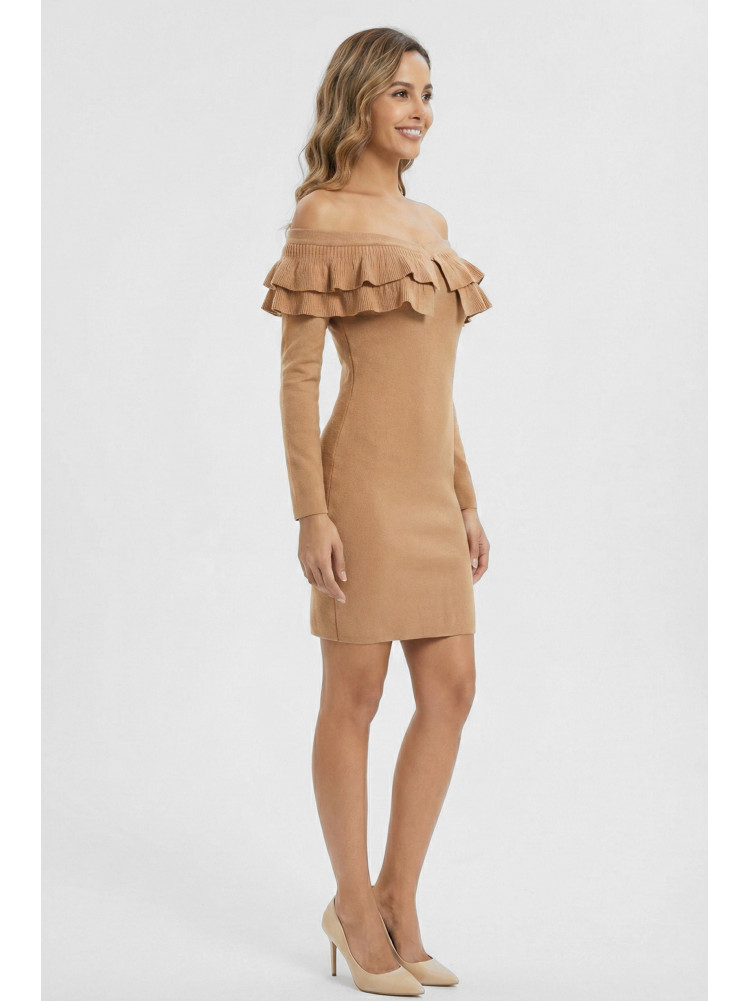 Платье женское с рюшами бежевого цвета 7088 210210C