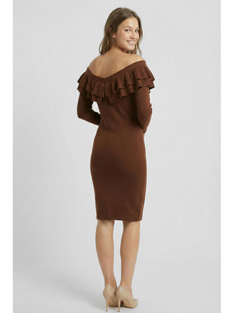 Платье женское с рюшами шоколадного цвета 7088 210211C