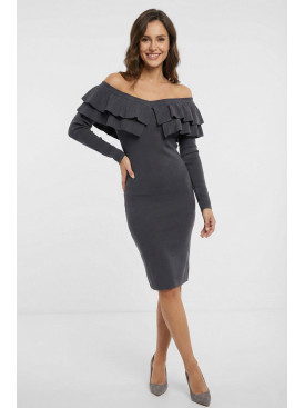 Платье женское с рюшами графитового цвета 7085 210212C Платье женское с рюшами графитового цвета 7085 210212C