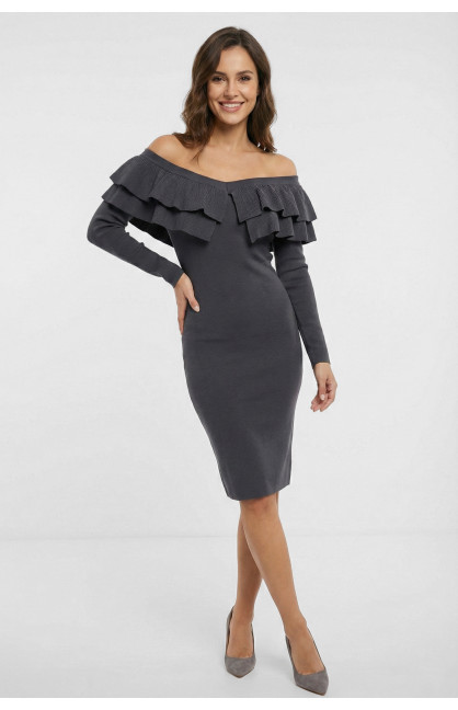 Платье женское с рюшами графитового цвета 7085 210212C Платье женское с рюшами графитового цвета 7085 210212C