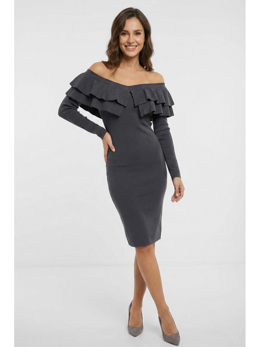 Платье женское с рюшами графитового цвета 7085 210212C