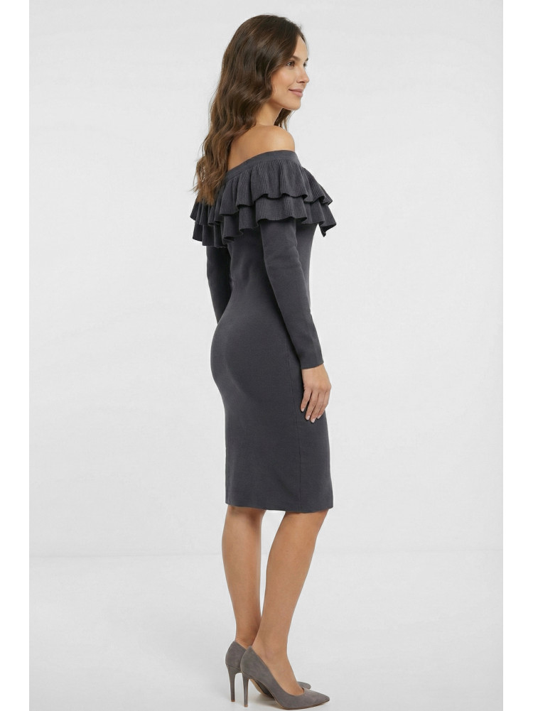 Платье женское с рюшами графитового цвета 7085 210212C