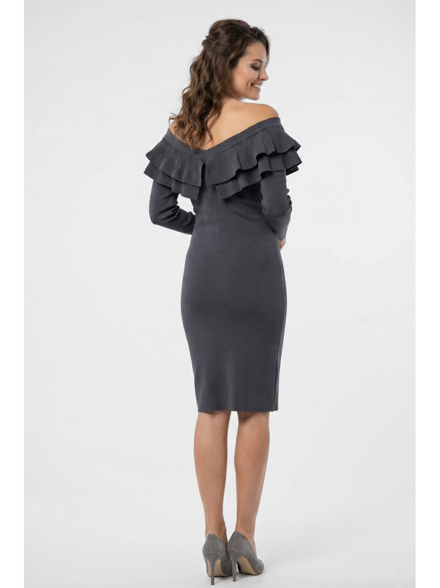 Платье женское с рюшами графитового цвета 7085 210212C