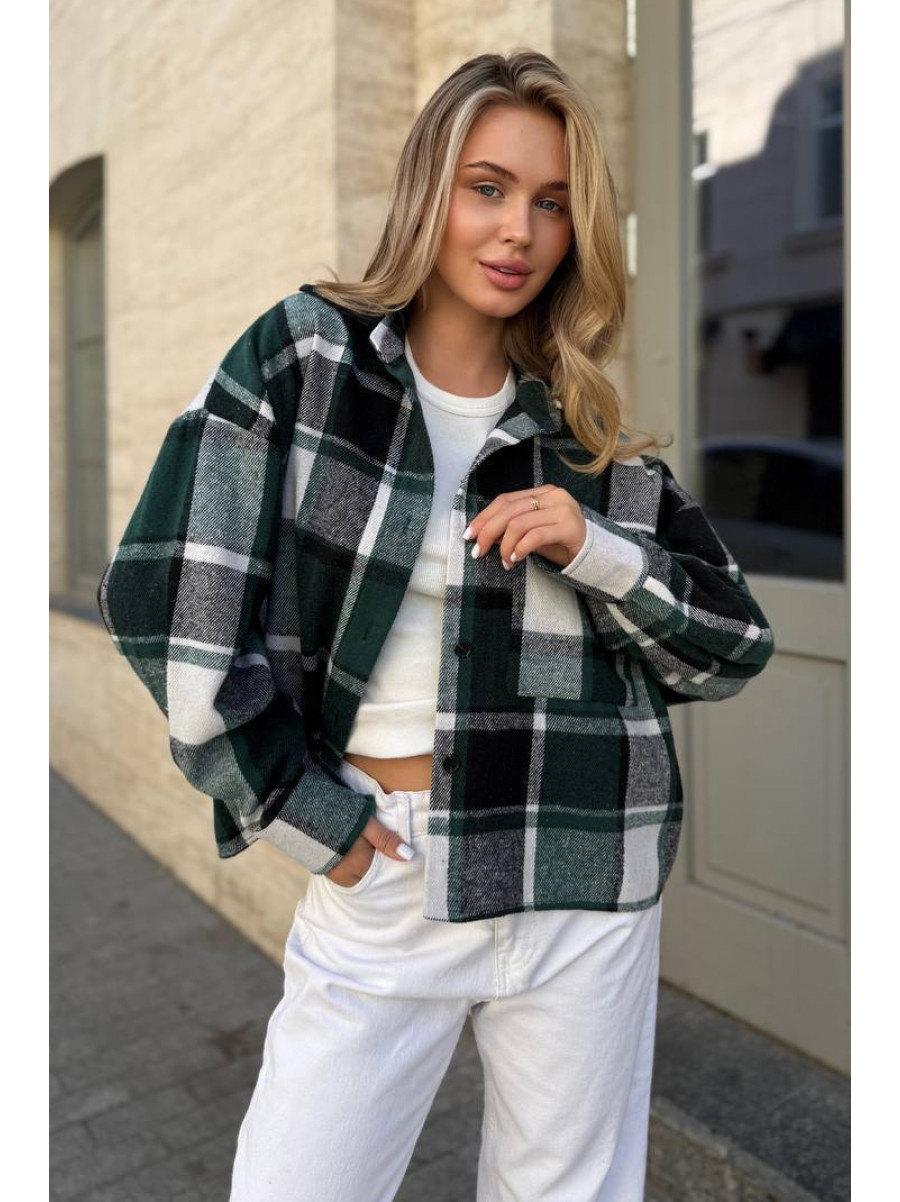 Рубашка женская байковая зеленого цвета с принтом 1043 210229C