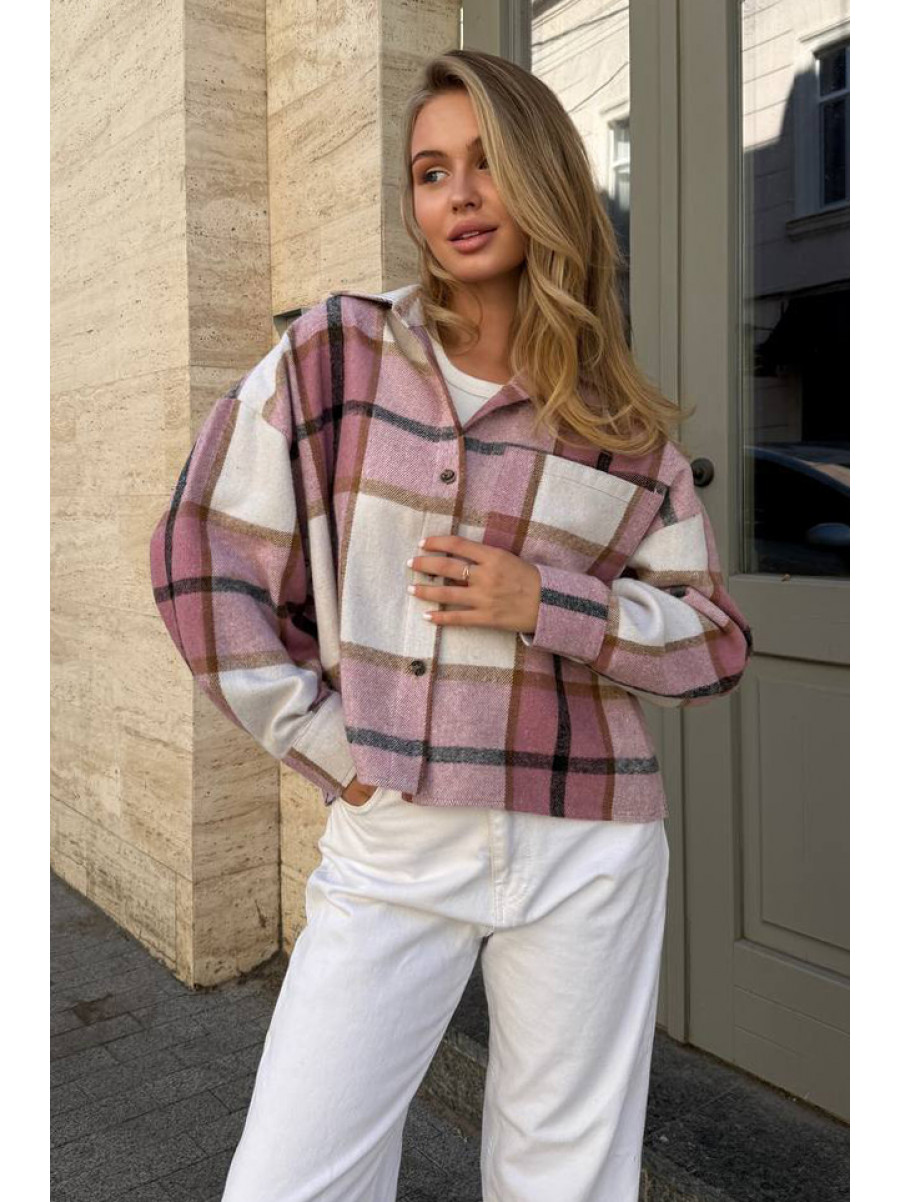 Рубашка женская байковая пудрового цвета с принтом 1043 210230C