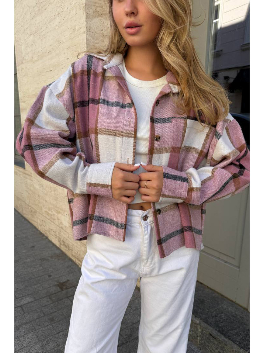 Рубашка женская байковая пудрового цвета с принтом 1043 210230C