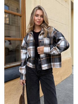 Сорочка жіноча байкова чорно-бежевого кольору з принтом 1043 210232C Сорочка жіноча байкова чорно-бежевого кольору з принтом 1043 210232C