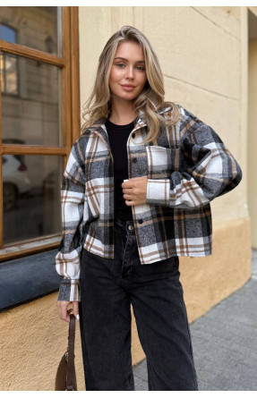 Рубашка женская байковая черно-бежевого цвета с принтом 1043 210232C