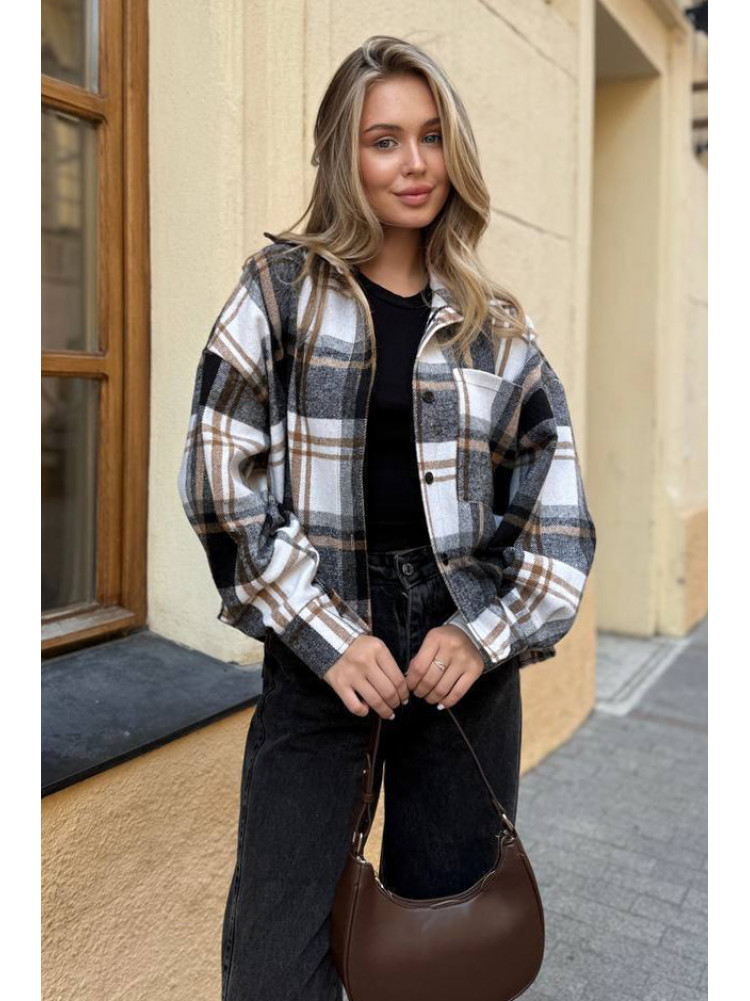 Рубашка женская байковая черно-бежевого цвета с принтом 1043 210232C