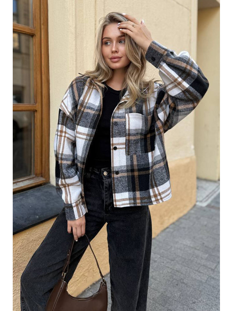 Рубашка женская байковая черно-бежевого цвета с принтом 1043 210232C