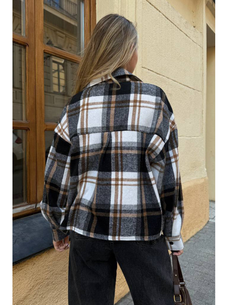 Рубашка женская байковая черно-бежевого цвета с принтом 1043 210232C