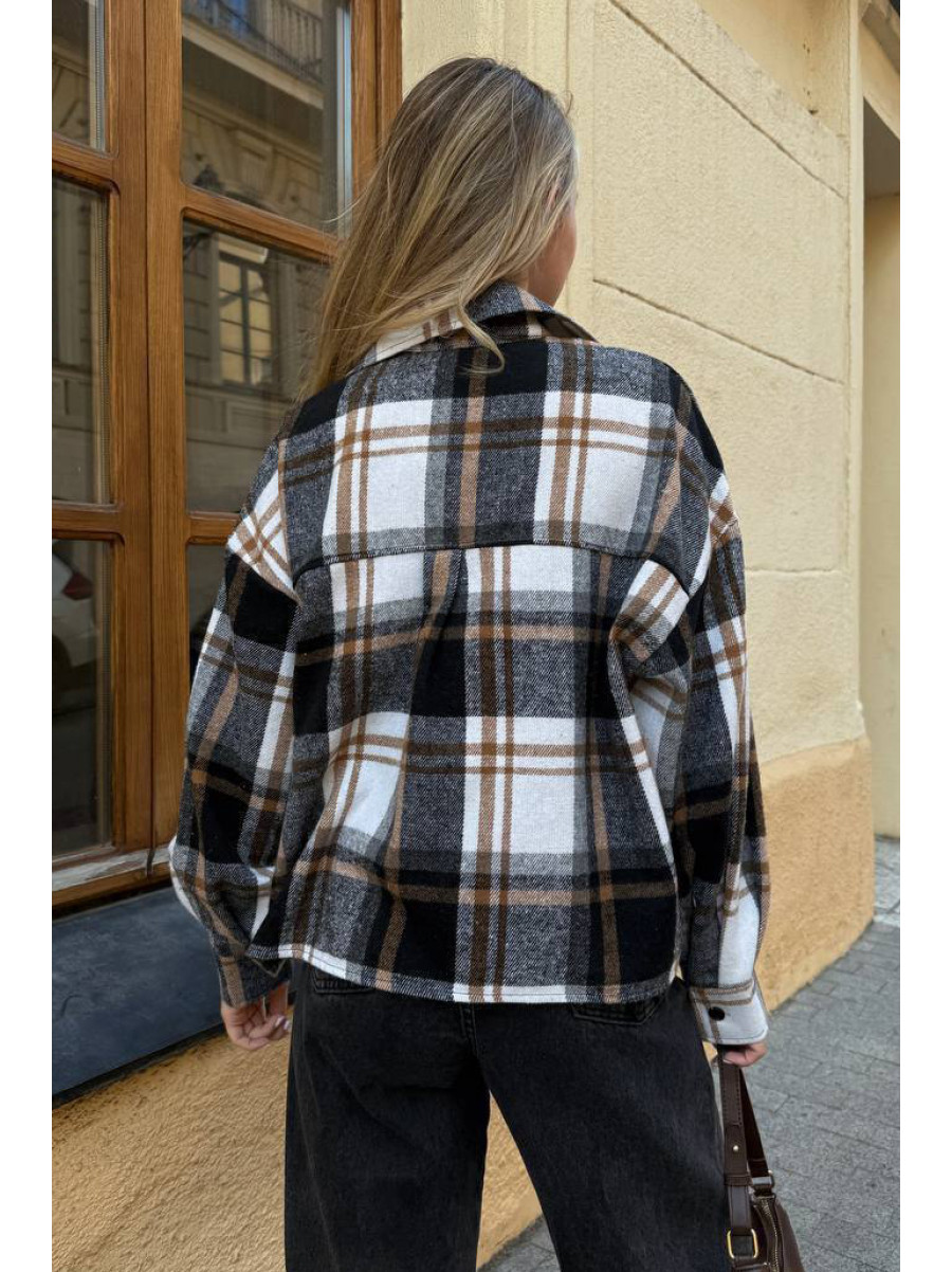 Рубашка женская байковая черно-бежевого цвета с принтом 1043 210232C