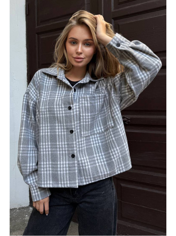 Рубашка женская байковая светло-серого цвета с принтом 1043 210233C