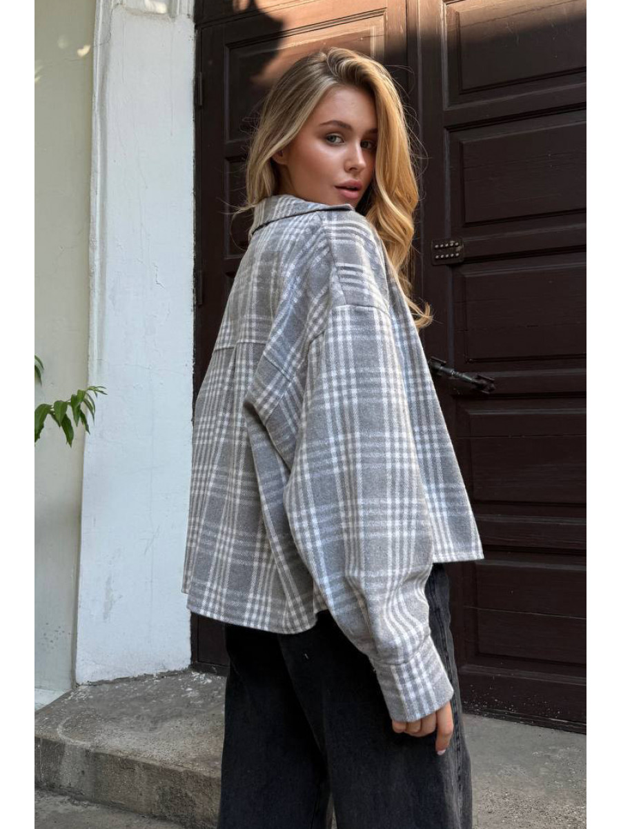 Рубашка женская байковая светло-серого цвета с принтом 1043 210233C