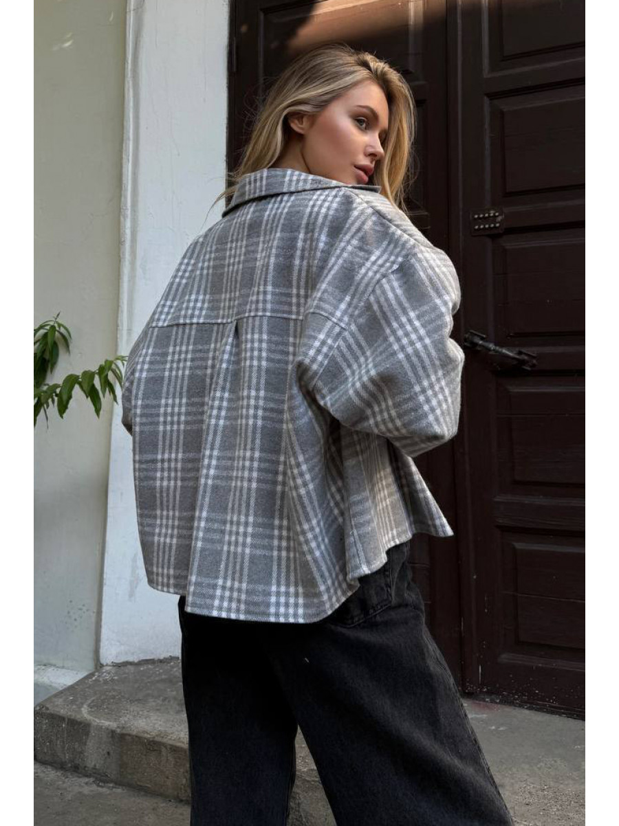 Рубашка женская байковая светло-серого цвета с принтом 1043 210233C