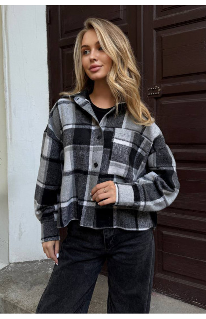 Рубашка женская байковая черно-серого цвета с принтом 1043 210234C Рубашка женская байковая черно-серого цвета с принтом 1043 210234C