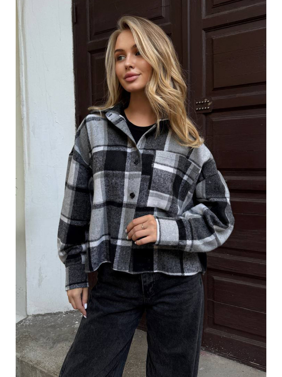 Рубашка женская байковая черно-серого цвета с принтом 1043 210234C