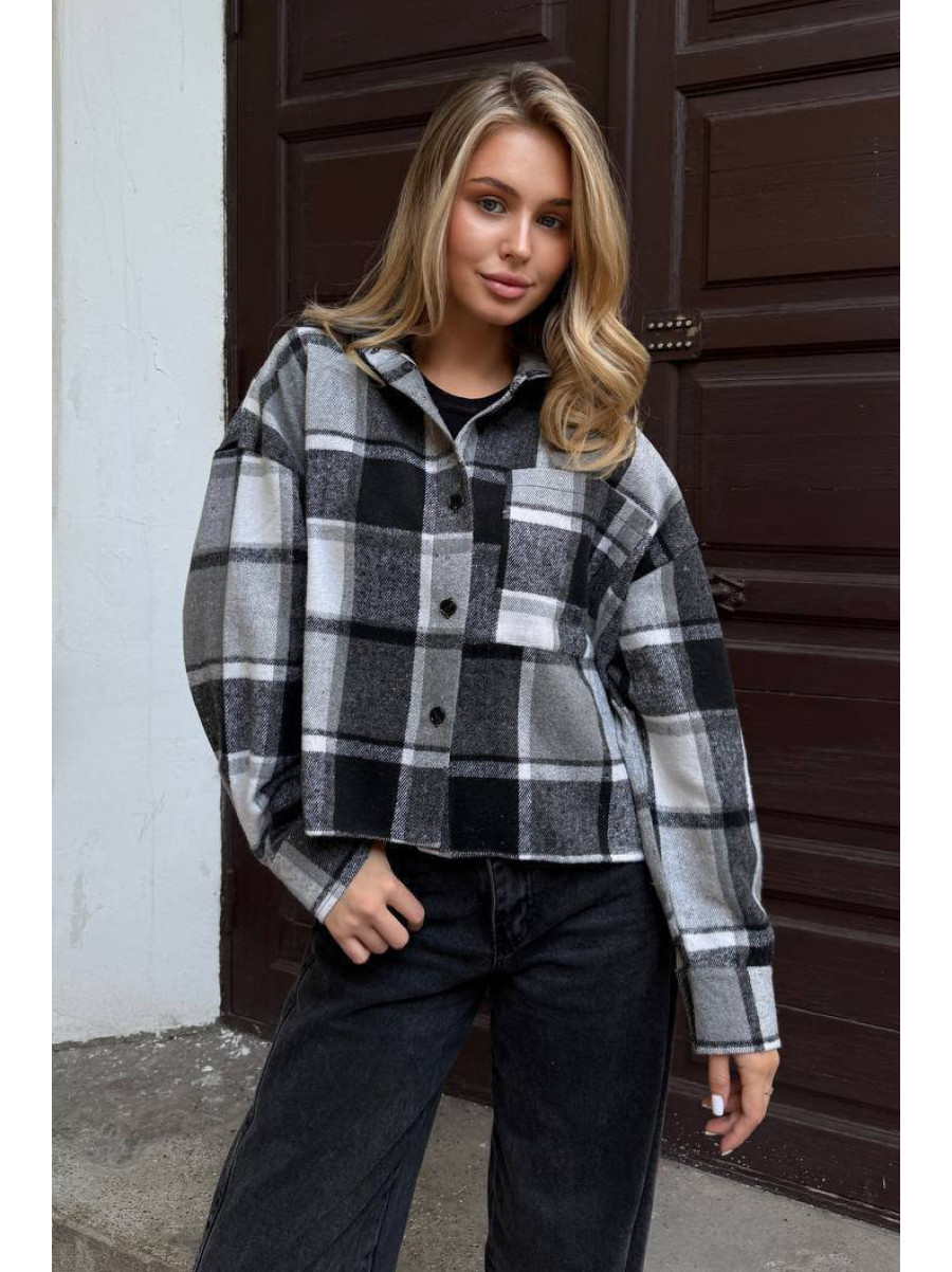 Рубашка женская байковая черно-серого цвета с принтом 1043 210234C