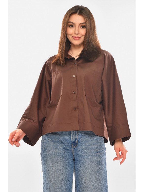 Рубашка женская однотонная шоколадного цвета 884 210247C
