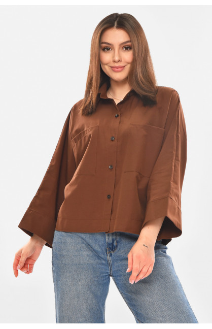 Рубашка женская однотонная коричневого цвета 884 210248C Рубашка женская однотонная коричневого цвета 884 210248C